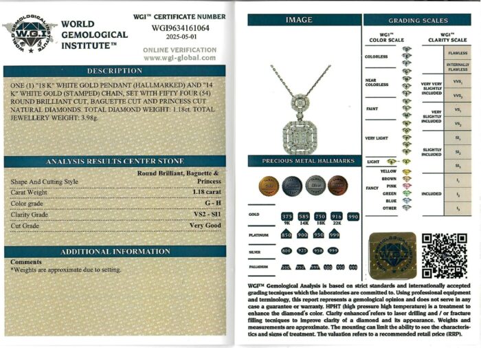 White Gold Round Brilliant & Princess Cut And Baguette Cut Pendant - 1.18ct-17215