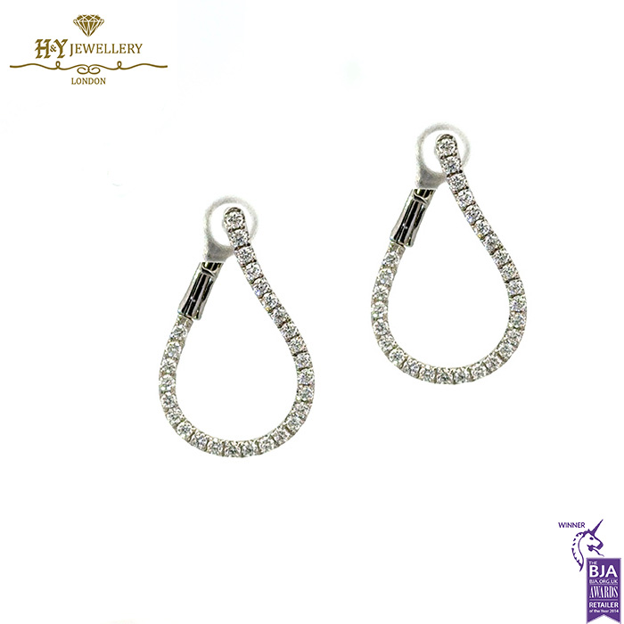 White Gold Brilliant Cut Diamond Earrings - 0.75ct-0