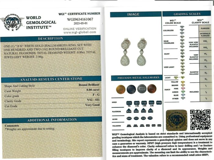 White Gold Brilliant Cut Diamond Earrings - 0.80ct-17220