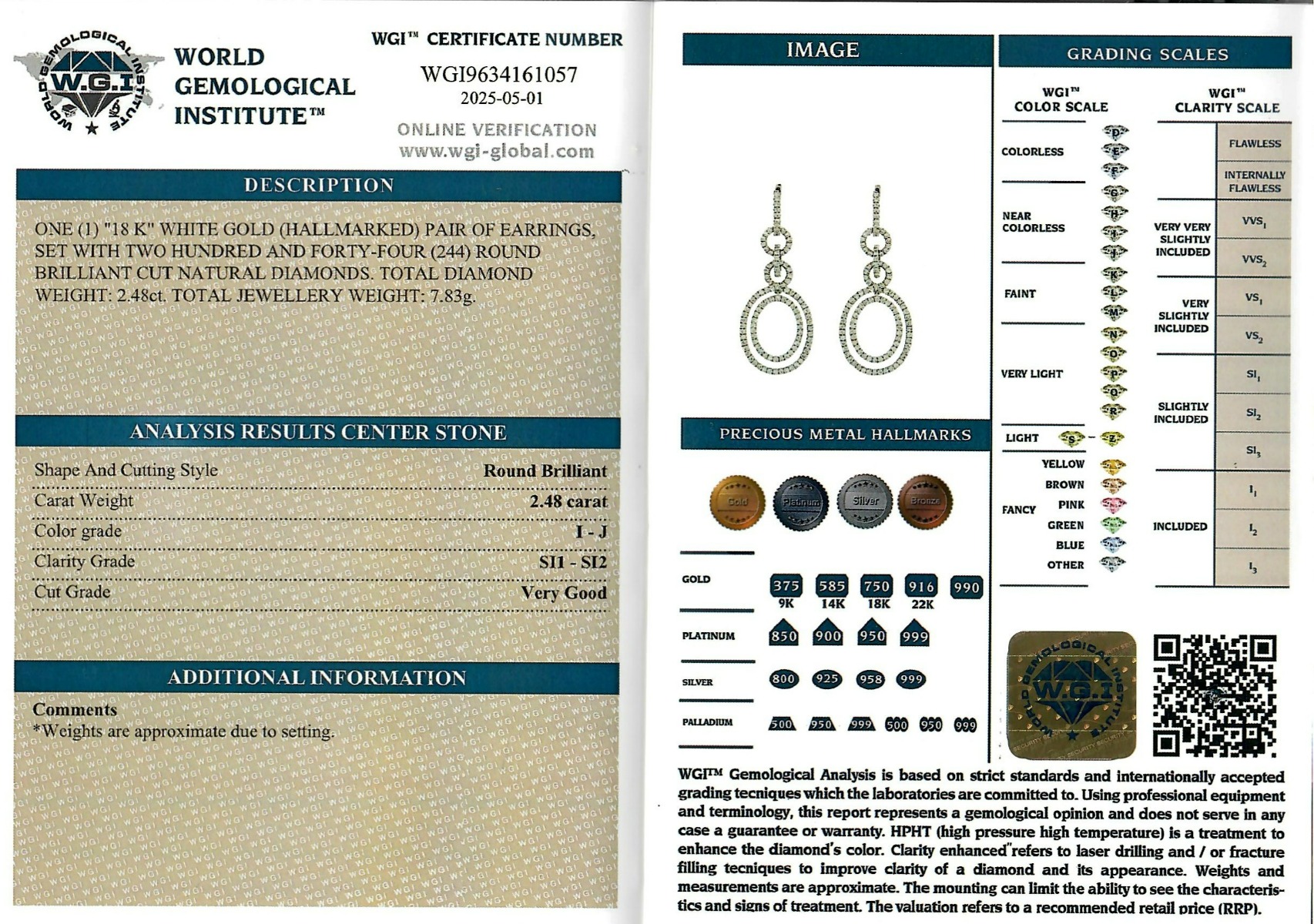 White Gold Brilliant Cut Diamond Earrings - 2.48ct-17221