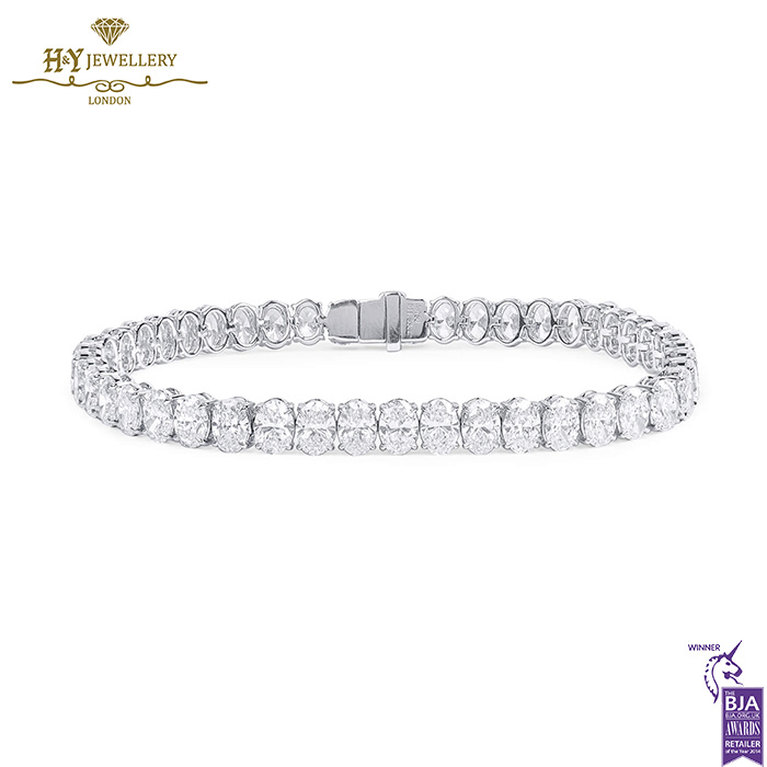 White Gold Oval Cut Diamond Tennis Bracelet - 11.53ct-0