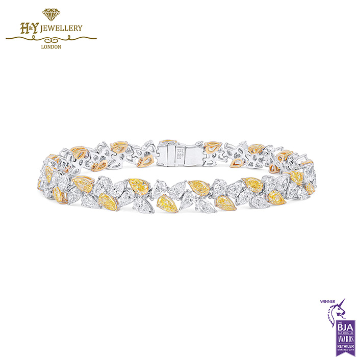 White Gold & Yellow Gold Pear Cut Diamond & Fancy Yellow Bracelet - 12.01ct-0