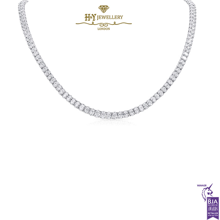 White Gold Oval Cut Diamond Tennis Necklace - 24.86ct-0
