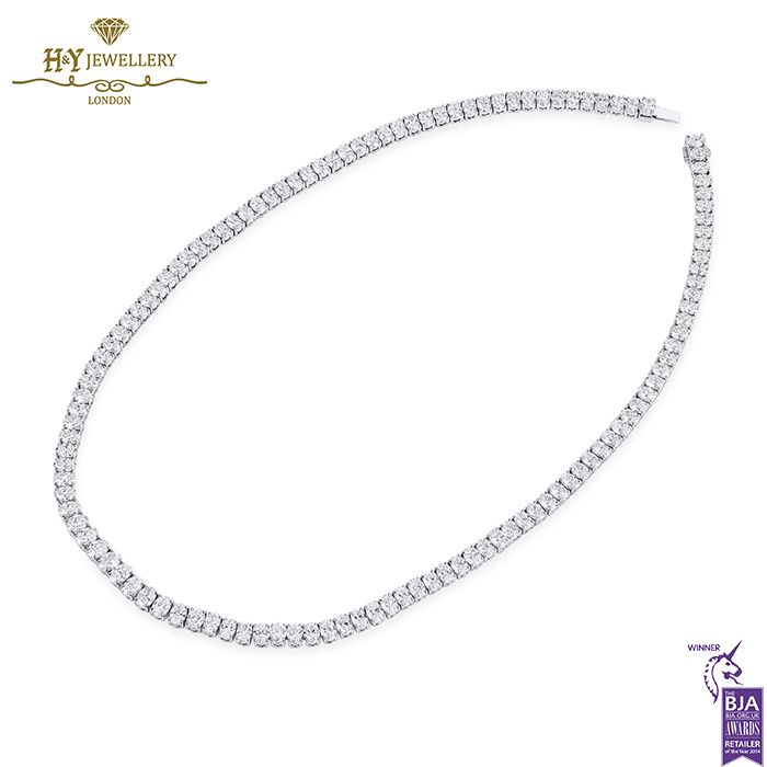 White Gold Oval Cut Diamond Tennis Necklace - 24.86ct-16834
