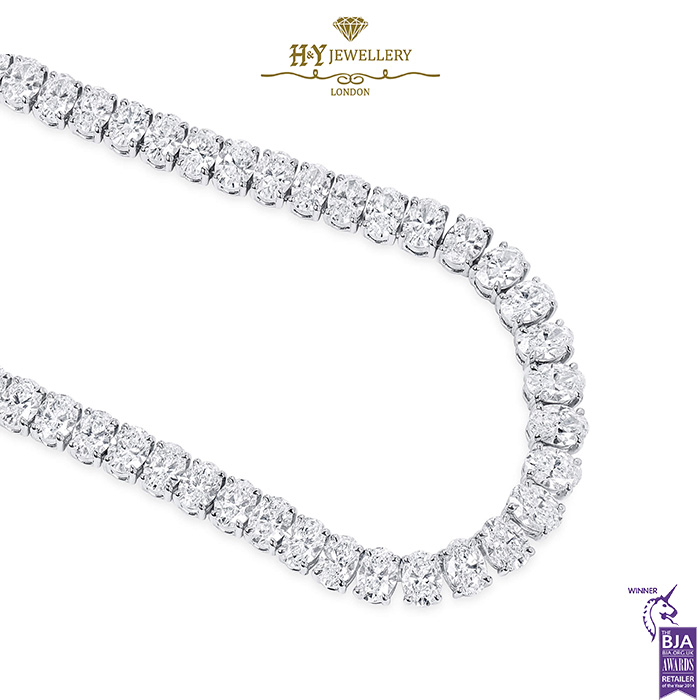 White Gold Oval Cut Diamond Tennis Necklace - 24.86ct-16835