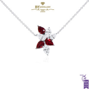White Gold Pear Cut Ruby & Mix Cut Diamond Pendant - 3.07ct-0