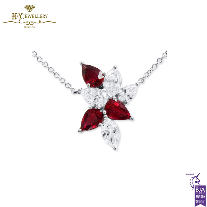 White Gold Pear Cut Ruby & Mix Cut Diamond Pendant - 3.07ct-16839