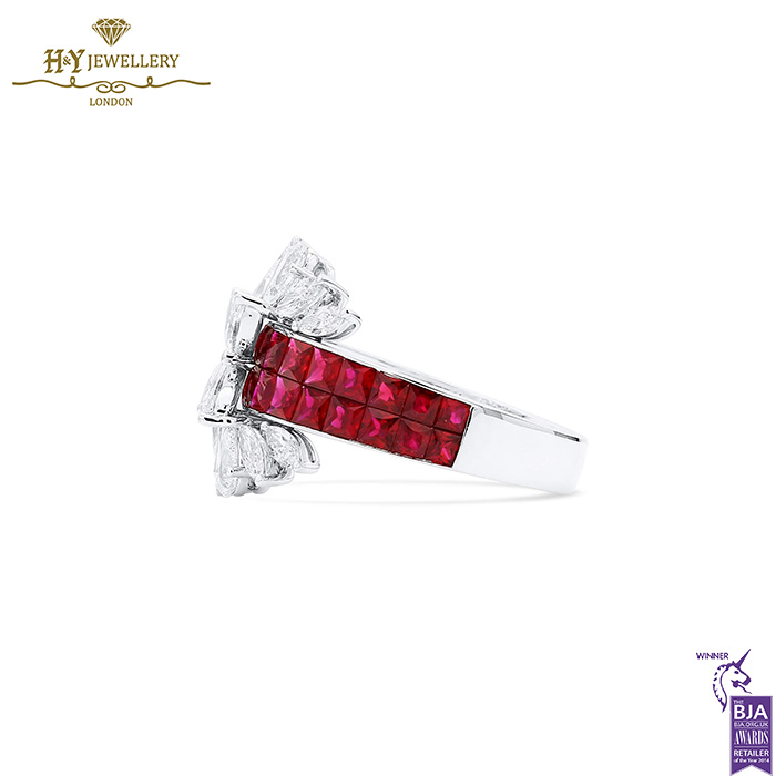 White Gold Square Cut Ruby & Mix Cut Diamond Ring - 4.99ct-16844