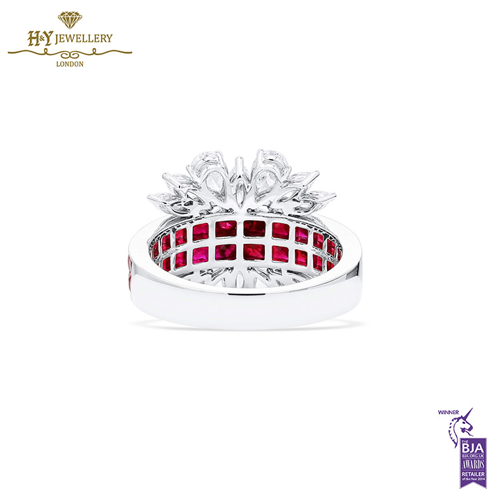 White Gold Square Cut Ruby & Mix Cut Diamond Ring - 4.99ct-16845