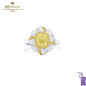 White Gold Cushion Cut Fancy Yellow & Mix Cut Diamond Ring - 2.56ct-0