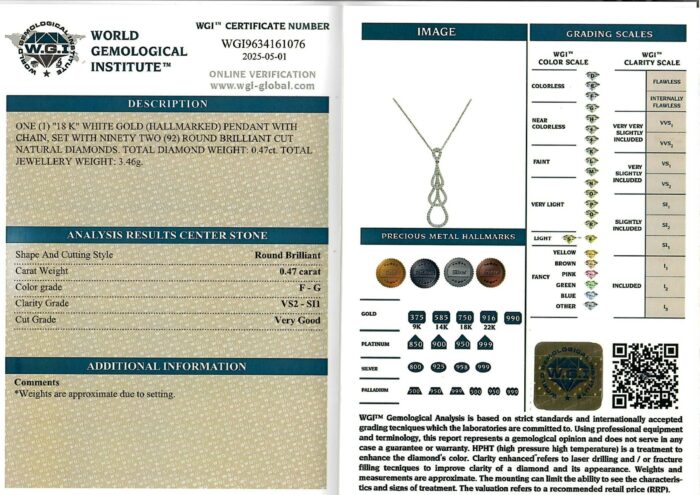 White Gold Round Brilliant Cut Diamond Pendant - 0.47ct-17205