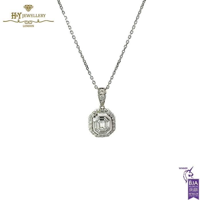 White Gold Pendant Round & Baguette Cut - 0.56ct-0