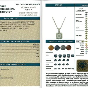 White Gold Radiant Cut & Round Brilliant Cut Diamond Pendant - 1.55ct-17209