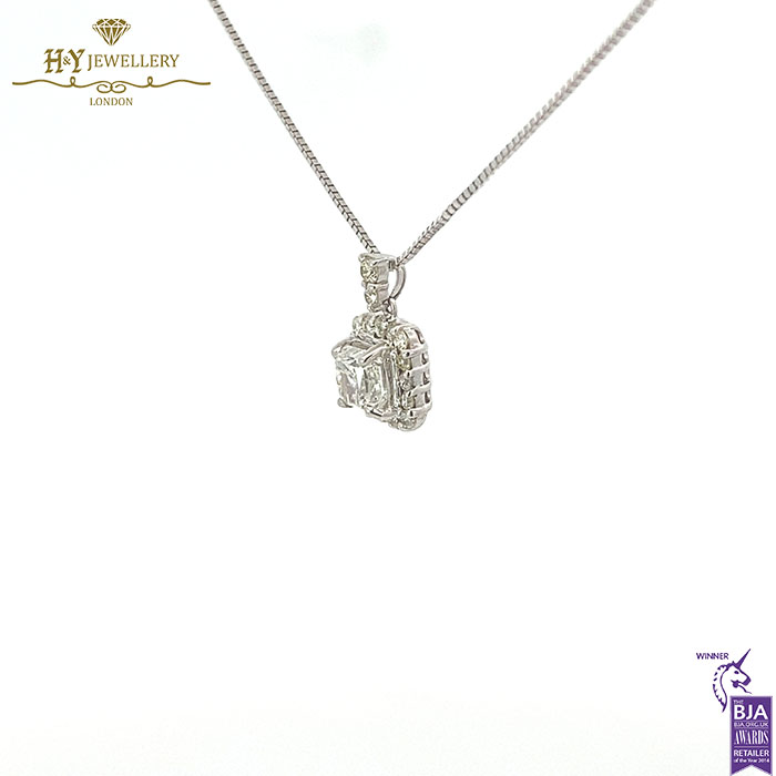 White Gold Radiant Cut & Round Brilliant Cut Diamond Pendant - 1.55ct-17283