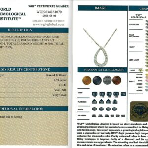 White Gold Round Brilliant Cut Diamond Pendant - 0.70ct-17210