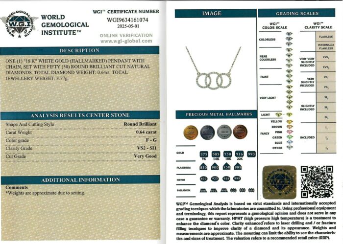 White Gold Round Brilliant Cut Diamond Pendant - 0.64ct-17211