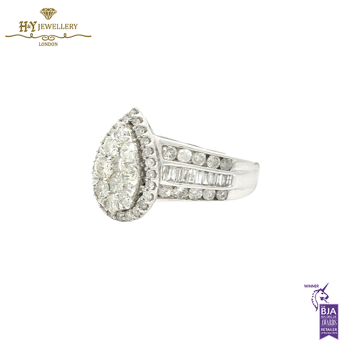 White Gold Brilliant Cut Diamond & Tapered Baguette Cut Diamond Ring - 2.00ct-16755