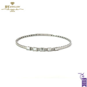 White Gold Brilliant Cut & Baguette Cut Diamond Bangle - 1.00ct-0