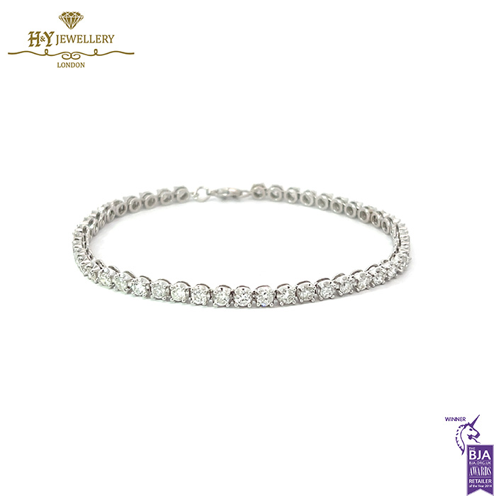White Gold Round Brilliant Cut Diamond Bracelet - 3.40ct-0