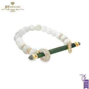 Ananya Chakra Inlay Wristwear Yellow Gold Bar - Jade Crystal Quartz & Diamond Bead Pearl - 1.30ct-17035