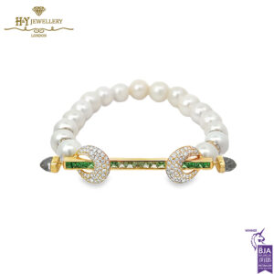 Ananya Chakra Ombre Baguette Wristwear Yellow Gold Tsavorite Ombre Crystal Quartz & Diamond Bar with Pearls Beads - 1.22ct-0