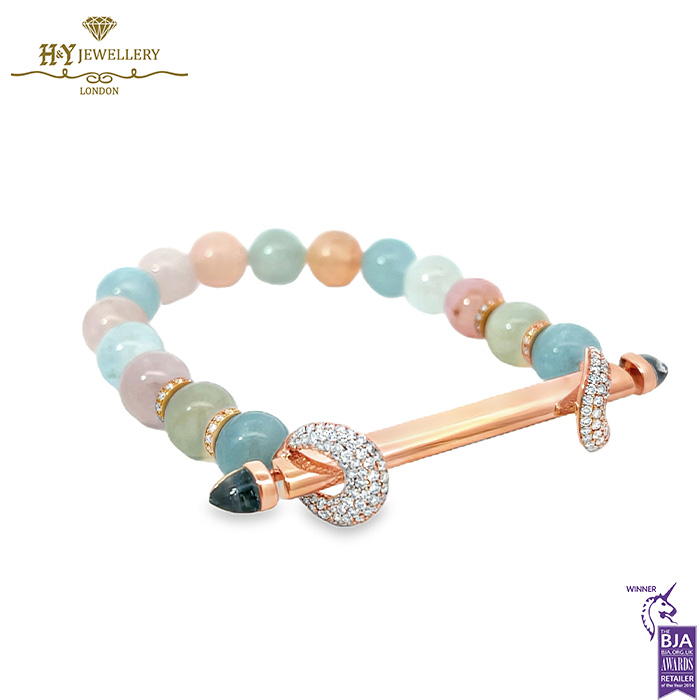 Ananya Chakra Solid Gold Wristwear Rose Gold Diamond Bar & Crystal Quartz Chakra - 1.14ct-17060