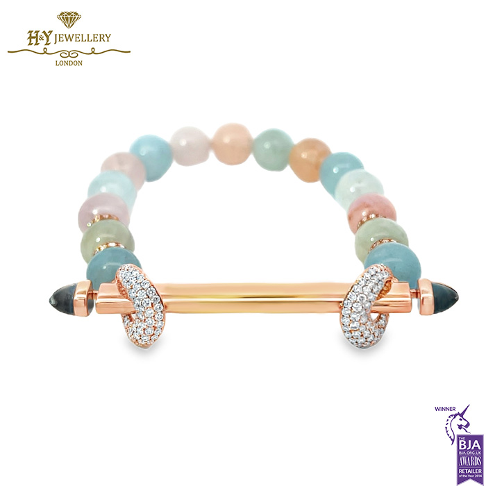 Ananya Chakra Solid Gold Wristwear Rose Gold Diamond Bar & Crystal Quartz Chakra - 1.14ct-0