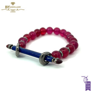 Ananya Chakra Inlay Wristwear Black Gold Bar Crystal Quartz & Lapis Bead Ruby -17057