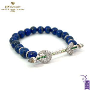 Ananya Chakra Ombre Baguette Wristwear White Gold Bar Tsavorite Peridot Crystal Quartz & Diamond Bead Lapis - 1.42ct-17054