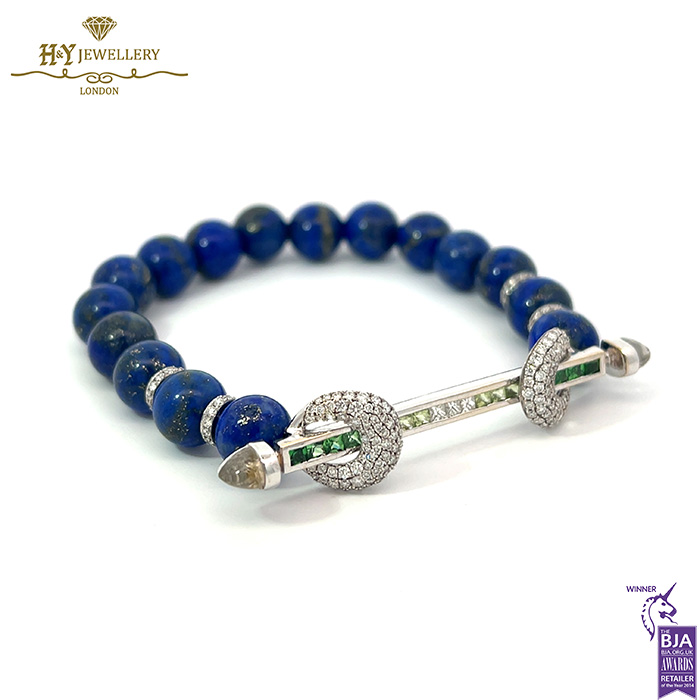 Ananya Chakra Ombre Baguette Wristwear White Gold Bar Tsavorite Peridot Crystal Quartz & Diamond Bead Lapis - 1.42ct-17054