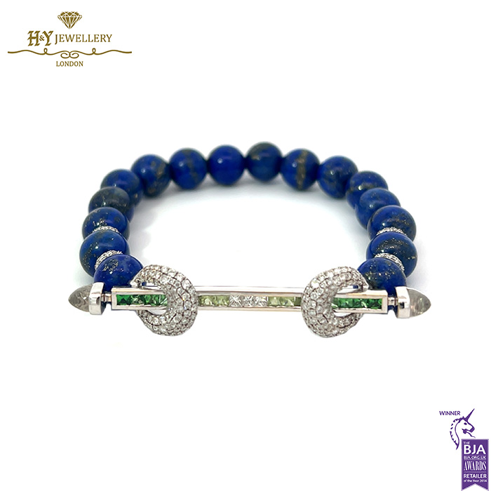 Ananya Chakra Ombre Baguette Wristwear White Gold Bar Tsavorite Peridot Crystal Quartz & Diamond Bead Lapis - 1.42ct-0