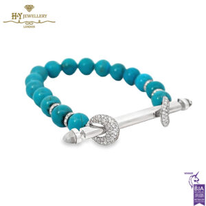 Ananya Chakra Solid Gold Wristwear White Gold Bar Crystal Quartz & Diamond Bead Turquoise - 1.22ct-17051