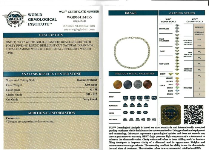 White Gold Round Brilliant Cut Diamond Bracelet - 3.40ct-17230