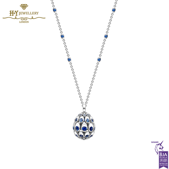Cosmic Curve White Gold Blue Sapphire Egg Pendant -17191