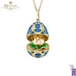 Fabergé Heritage Yellow Gold Diamond & Blue Guilloché Enamel Water Lily Surprise Locket-0