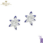 Asymmetric Floral Studs Blue Enamel & White Gold - 2.89ct-0