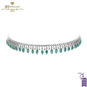Emerald Marquise Drop Diamond Choker White Gold - 6.45ct-0