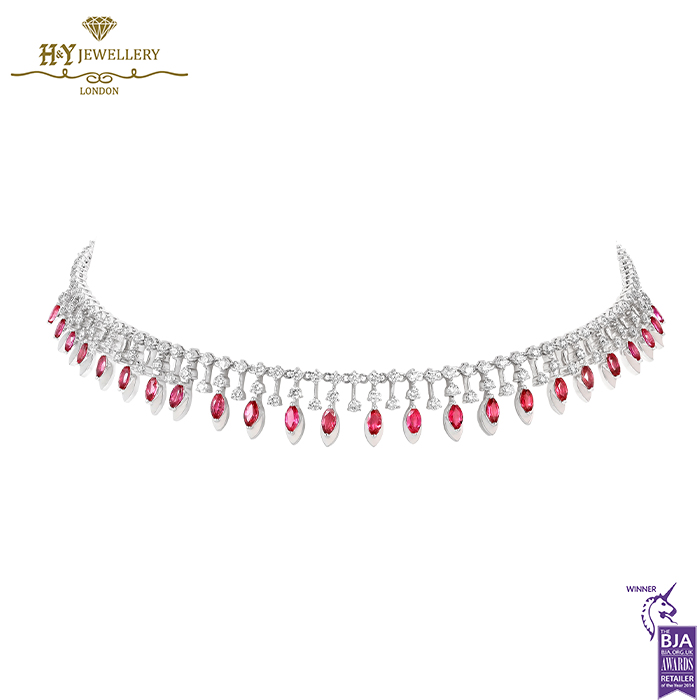 Ruby Marquise Drop Diamond Choker White Gold - 6.85ct-0