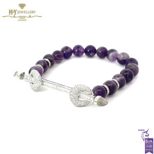 Ananya Chakra White Gold Diamond Bar & Crystal Quartz Bar with Amethyst Beads - 1.79ct-17878