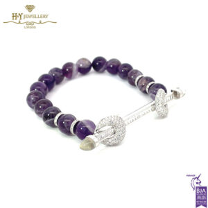 Ananya Chakra White Gold Diamond Bar & Crystal Quartz Bar with Amethyst Beads - 1.79ct-17877