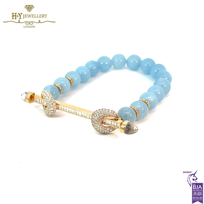 Ananya Chakra Yellow Gold Diamond & Crystal Quartz Bar with Aquamarine Beads - 1.94ct-17876
