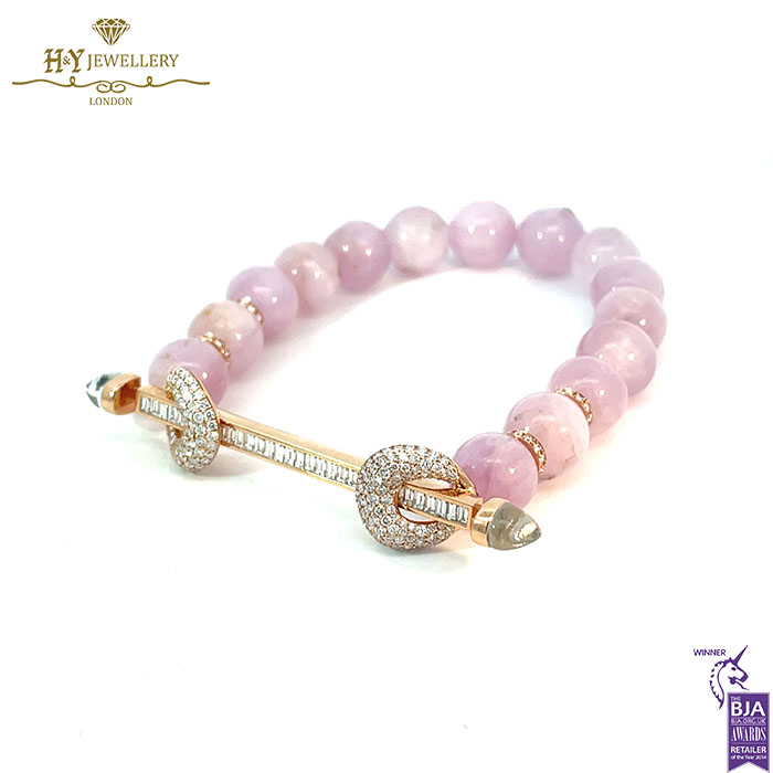 Ananya Chakra Rose Gold Diamond & Crystal Quartz Bar with Kunzite Beads - 1.90ct-17874