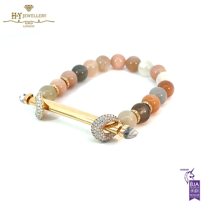 Ananya Chakra Yellow Gold Diamond & Crystal Quartz Bar & Multi Moonstone Beads - 1.18ct-17871