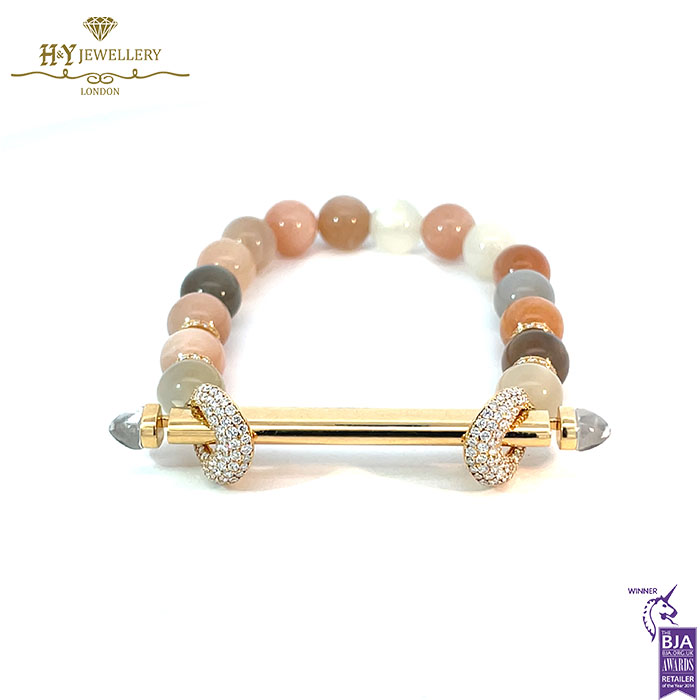 Ananya Chakra Yellow Gold Diamond & Crystal Quartz Bar & Multi Moonstone Beads - 1.18ct-0