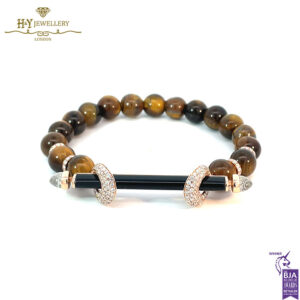 Ananya Chakra Rose Gold Diamond & Crystal Quartz & Black Onyx Bar with Tiger Eye Beads - 1.23ct-0