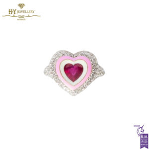 Ruby Heart Pinky Ring With Pink Enamel White Gold - 2.00ct-0