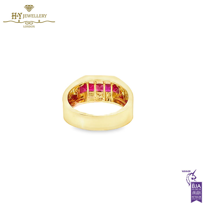 Men’s Yellow Gold Block Design Ring with Diamond & Princess-Cut Ruby - 1.44ct-18122