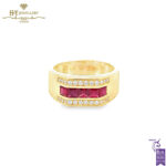 Men’s Yellow Gold Block Design Ring with Diamond & Princess-Cut Ruby - 1.55ct-0