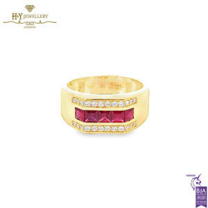 Men’s Yellow Gold Block Design Ring with Diamond & Princess-Cut Ruby - 1.42ct-0