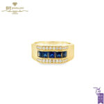 Men’s Yellow Gold Block Design Ring with Diamond & Princess-Cut Sapphire - 1.61ct-0